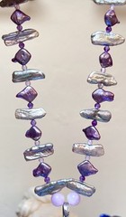 BEAUTIFUL Sterling Silver Purple, Blue, Silver Lustrous Pearl & Zircon Necklace
