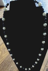 24”Black Round Beads With Large Imitation Pearls Necklace Perfect All Occasion