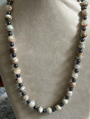 Artisan Agate hematite 26 inch beaded necklace Silvertone clasp