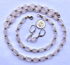 HANDCRAFTED ROSE QUARTZ BEADS & 14K GOLD FILLED NECKLACE & BRACELET & EARRINGS