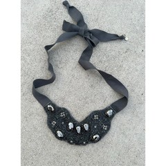 J. Crew beaded bib necklace grey silver sparkly jewelry ribbon gift office event