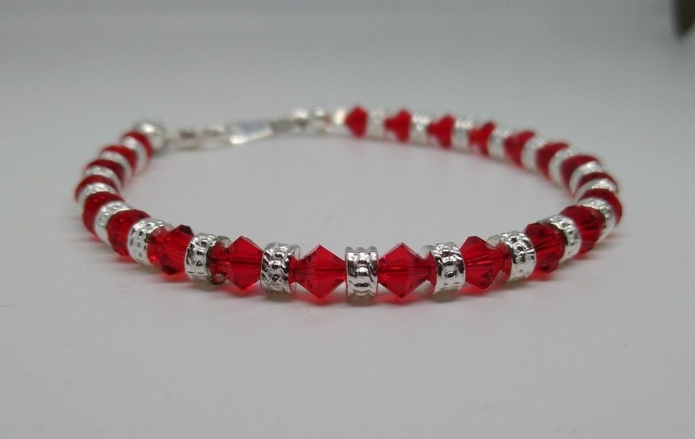 m/w Swarovski Crystal Light Siam Bicone & Silver Rondel Beaded Anklet / Bracelet