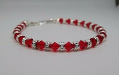 m/w Swarovski Crystal Light Siam Bicone & Silver Rondel Beaded Anklet / Bracelet