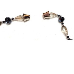 Mica Stone AB Crystal Glass Beaded Fringe Necklace Magnetic Clasp Gray Boho