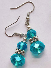 double AQUA BLUE Faceted CRYSTAL earring SP FISH HOOK handcrafted WPCF16