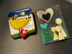 Lot of Two Vintage Brooches, People Pins by Lucinda and Porcelain Chick w/ Heart