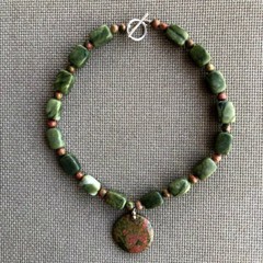 Natural Russian Serpentine and Green / Red Unakite Necklace Pendant Beads