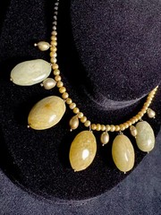 Vintage Handmade Yellow Aventurine Stone Bead Natural Golden Pearl Necklace