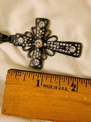 Rhinestone Cross Necklace • Vintage Sparkle Pendant • Silver Tone Faith Jewelry
