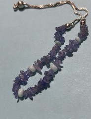 925 Sterling Bolo Bracelet Natural Tanzanite Chip & Opal Beads 3-4mm