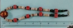 Tribal Copper Red Striped Glass Trade Beaded Natural Wood Necklace