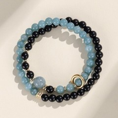 Natural Agate and Ebony Buddhist Prayer Bead Bracelet—Vintage Women’s Bracelet