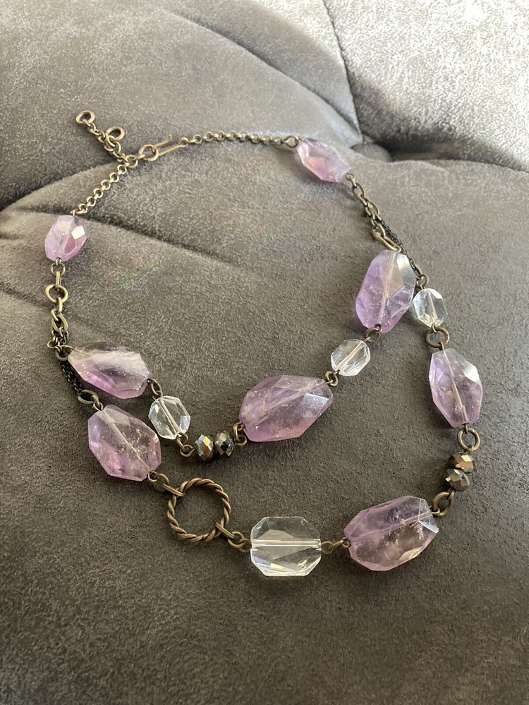 Genuine Ametrine Stone necklace. Faceted. Brass Chain Necklace. Rare.