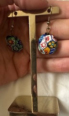 Glass Of Venice Italian Murano Glass Earrings Dangle Round Multicolor Millefiori