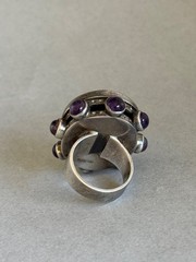 Vintage Sterling Silver with Turquoise and Amethyst Ring 1 1/4” Size 9 3/4