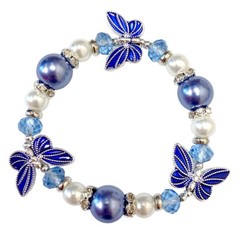 Butterfly Bracelet Woman Stretch Charm Glass Beaded Bracelet Blue Morpho