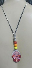 Handmade Necklace With Hand Painted Wood Chamsa Natural Artistic Eco Beauty Gift