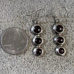 Artisan Made 3 Stone Rhodolite Garnet Sterling Silver Dangle/Drop Earrings