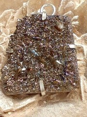 Artisan 925 Silver Purple Gold Druzy Stone 2.25 Inch Pendant