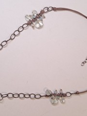 NWT Peyote Bird Green Gray Silver Gemstone Bead Mix Wax Cord Chain Necklace 17″
