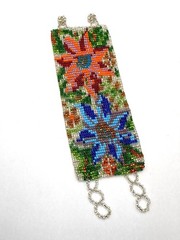 Beaded Cuff Bracelet Wide Artisan Handmade Flowers