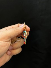Brass Ankh Key of Life Pendant with Turquoise Blue and Red Stone Necklace