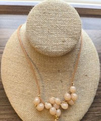 Handmade Wire Wrap Beaded Choker Necklace With Leather Cord Lobster Clasp