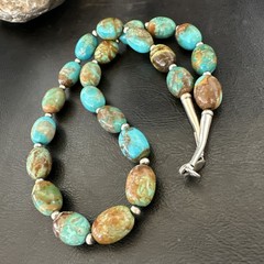 Green Blue Royston Turquoise Navajo Sterling Silver Beads Necklace 20″ 19563
