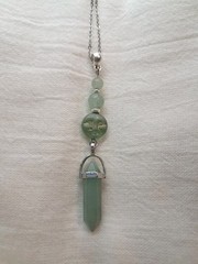 Genuine GREEN AVENTURINE DT Crystal Point Glass Moon 2 Face Pendant Necklace