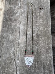 Glass Enameled Copper Reindeer Christmas necklace with Swarovski beads HANDMADE