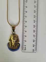 Handmade Brass King Tut Necklace Egyptian Pharaoh Blue Accent Pendant 60cm Chain