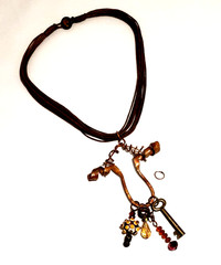 Vintage Handcrafted Leather Wrap Boho Necklace – Pendant with Mixed Charms