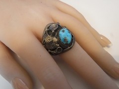 Vintage Running Bear Trading Gallup .925 Turquoise Ring Coyote Navajo Size 10.5