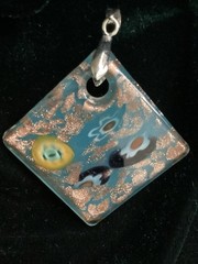 Aqua, Black And Gold Art Glass Pendant Handmade In Wisconsin