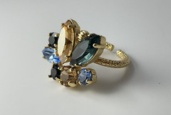 Monnaluna Dew Drop Floral Marquis GP Blue Swarovski Crystal Adjustable Ring