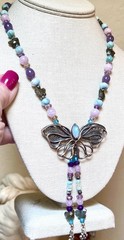 BEAUTIFUL Sterling Silver Larimar, Kunzite, Labradorite, Etc. Butterfly Necklace