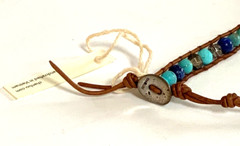 NWT Chan Luu Turquoise Stones Silver leather necklace 20”