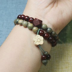 8mm Green Sandalwood Double-Layer Bracelet, Round Buddhist Prayer Bead Bracelet