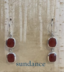 Sundance Catalog Sterling Silver Red Onyx Two Stone Dangle Earrings