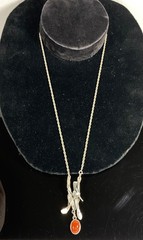 Sterling Silver & Carnelian Pendant Necklace – 24g – Handmade Modernist