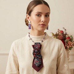 Perry Ellis Portfolio Silk Tie Rosette Necklace and Marbled Resin Earrings Set