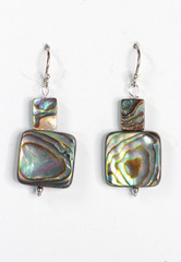 Abalone Paua Shell Earrings 925 Sterling Silver Iridescent 1 1/2″ 14mm Square