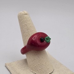 Red Apple Glass Cocktail Domed Ring Hand Crafted Size 8.75 Fruit Fun Chunky