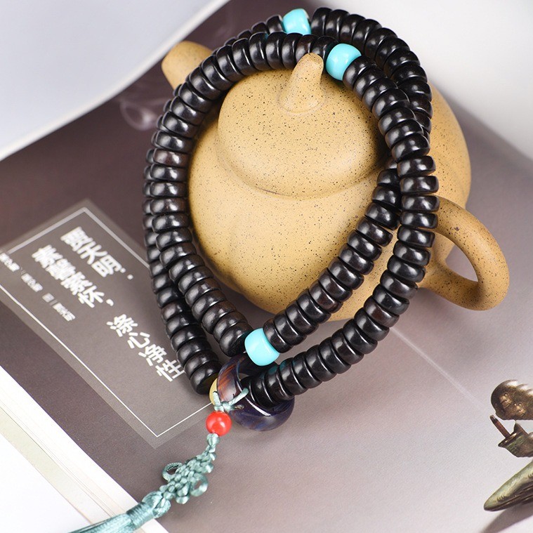Ebony Buddhist Prayer Beads Abacus Bead Bracelets, Natural Wood Beads