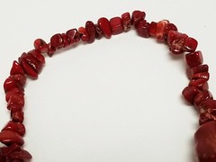 Vintage Glossy Dyed Raw Red Coral Stone Necklace 22″ ~ 88 grams