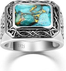 5CT Radiant Cut Teal Turquoise Ring Celtic Pattern – Size 12 – 925 Silver