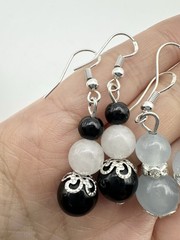 Handmade Sterling Silver Wire Gemstone Bead Earrings Set