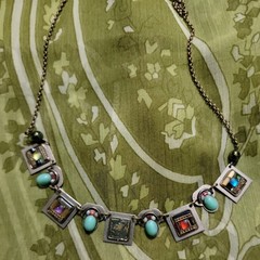 Ayala Bar Handcrafted Glass Statement Necklace Green Gray Silver Beaded