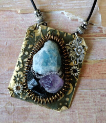 Gemstone Gift for Her Necklace Casual Boho Raw Aqua Marine Amethyst Tourmaline