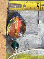 OOAK Artisan Glass Necklace, Pendant, Hand Painted Wire Wrapped Handmade 4250 W